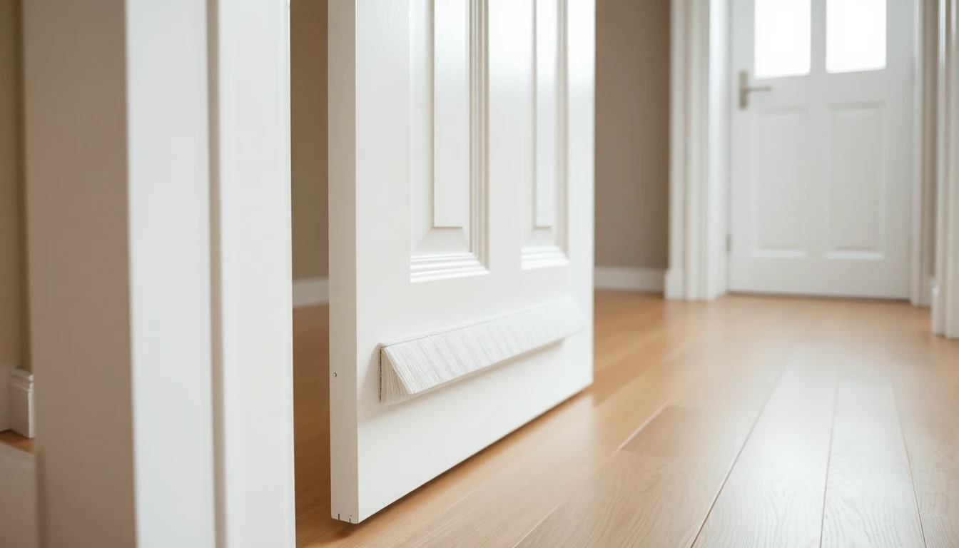 Draught-proofing strip being fitted to a door frame