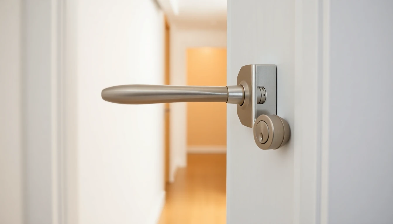 A door lock and handle being fitted to a front door