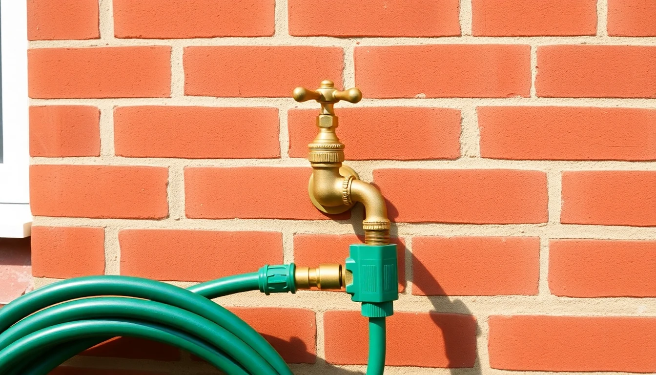 An outside garden tap fitted to a house wall