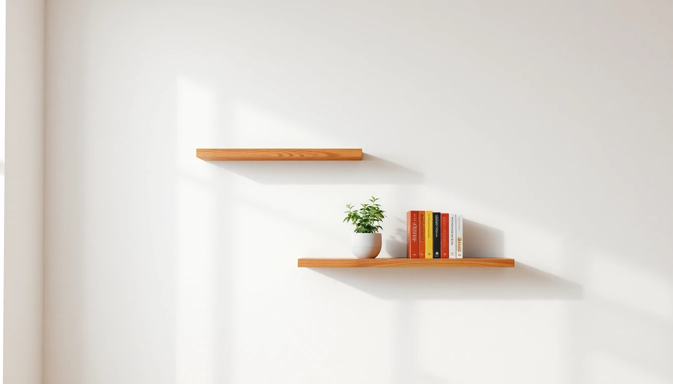 A shelf being levelled and fixed to a wall